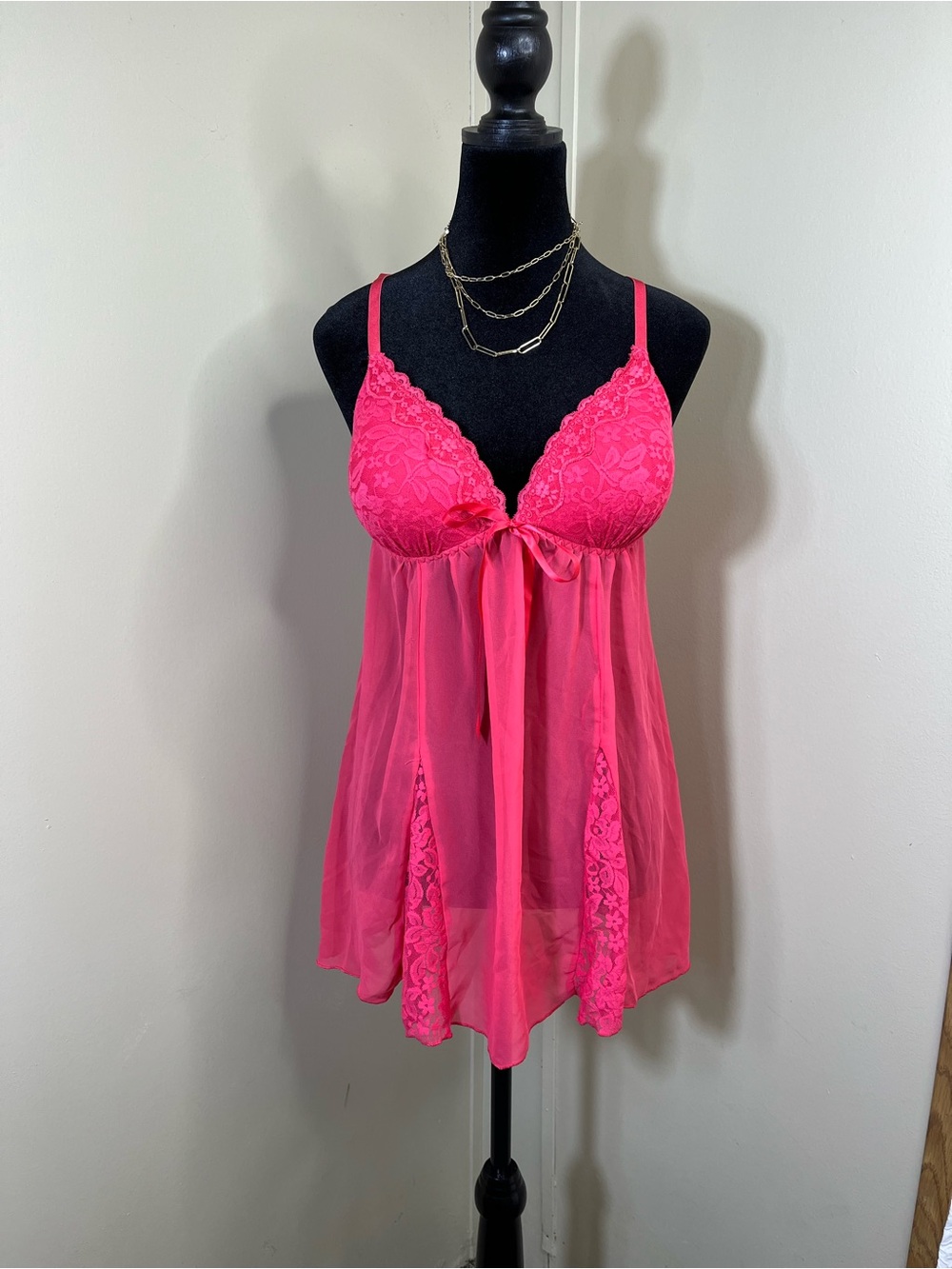 Apt. 9 Hot Pink Sheer Lace Chemise
